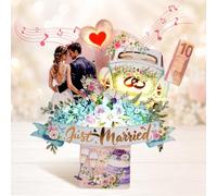 Wedding Card w Music & Light & Money Pocket, Just Married Card for Bride, Groom, 3D Pop Up Wedding Congratulations Card, Gifts for Newlyweds, Daughter, Best Friend, Cash Giftcard for Weddings