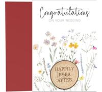 Wedding Card with Wooden Tree Slice Fridge Magnet - Happily Ever After