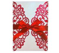 Wedding Cards 10pcs Glitter Invitation Card With Ribbon Greeting Cards Wedding Mariage Decoration(Red)