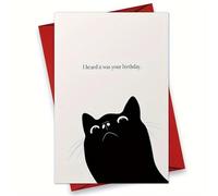 Wedding Cards 1pc,I heard it was your birthday, Black Cat, Birthday, Greetings Card, Minimal,with Envelope(Red)