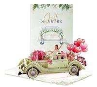 Wedding Cards for Bride and Groom, 3D Wedding Card Pop-Up Car, Romantic Greeting Card, Beautiful Just Married Cards for Valentines Day Newlyweds Bridal Shower Engagement Marriage Anniversary