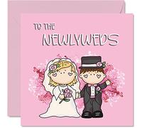 Wedding Cards for Bride and Groom - Cute Newlyweds - Happy Wedding Day Cards Congratulations, Congrats Well Done Just Married Card, 145mm Marriage Greeting for Couples