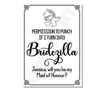 Wedding Cards FUNNY Permission to punch if I turn into Bridezilla Will you be my Bridesmaid Maid of Honour Matron post card (Size A6) (Bridezilla, White Glossy Photo Paper 260 gsm)