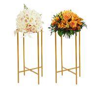 Wedding Centerpieces Metal Stand, 2 Pcs Wedding Flower Vases, Flower Stand Floor Vase Column Centerpiece Stands Rectangular Display Rack for Wedding, Party, Anniversary Celebrations, Gold (57cm Tall)