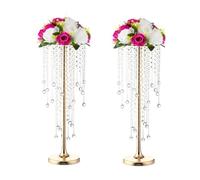 Wedding Centerpieces Stands for Tables, Gold Tall Metal Flower Candle Holder Stand with Crystals Set of 2 Event Lead Road Candleholders for Wedding Party Dinner Table Decor (Gold/21.6”)