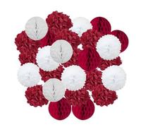 Wedding Ceremony DIY Decoration Hanging Round Ball Honeycomb Paper Pompom for Baptism Birthday Party Favor(Red Set,8inch(20cm))
