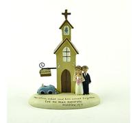 Wedding Church Resin Figurine - Christian Marriage Keepsake with Bride & Groom - “Let No Man Separate” Matthew 19:6 - Religious Ornament for Couple Gift, Christian Wedding or Anniversary