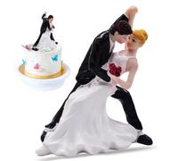 Wedding Collectibles, Funny Wedding Cake Topper with Bride and Groom, Fun Humorous Figurine, Fine Porcelain(9.5 * 6 * 11.5cm)