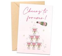 Wedding Congratulations Card, Cheers to Forever Pink Champagne Tower Card, for Wedding Day, Engagement, Bridal Shower, for Newlyweds