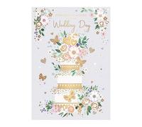 Wedding Congratulations Card - Floral Wedding Cake with Butterflies and Embossed Foil Details - Eco-Friendly - by Words and Wishes