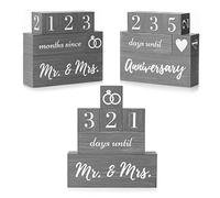 Wedding Countdown Sign - Countdown Calendar Wedding Plaque - Cute Wedding Planning Gifts, Engagement Gifts, Gifts for Fiance - Rustic Wedding Decorations, Engagement Decorations (Grey)