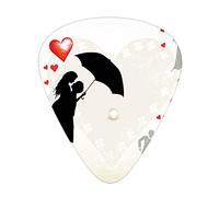 Wedding Couple in Love Guitar Picks 12 Pack Universal ABS Guitar Picks,Couple in Love Valentines Umbrella Hearts Daisies in Air Celebration,for Acoustic and Electric Guitar,Black White Red