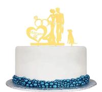 Wedding Couple Kiss Mr & Mrs Heart Diamond Ring Cake Topper, Bride and Groom with Dog Silhouette Cake Topper, Mirror Gold Acrylic