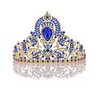 Wedding Crown Crystal Crown Retro Crown Rhinestone Baroque Crown Tiara Party Bridal Hair Accessories (Color : Red, Size : Crown) (Royal Blue Crown)