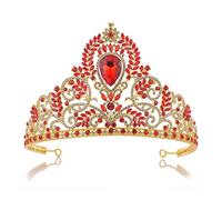 Wedding Crown Crystal Retro Rhinestone Baroque Tiara Party Bridal Hair Accessories (color : Red Size Crown) (red