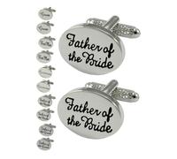 Wedding Cufflinks for Father of the Bride + Presentation Box - Cufflinks for Men - Solid Brass Metal - Oval Design - Wedding Gift - Silver Colour - One Pair