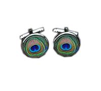 Wedding Cufflinks,Peacock Feather Cuff Links Green Blue Birds Mens Accessory Picture Feathers Cuff Links Round Glass Handmade Cufflinks,Gift of Love