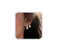 Wedding Dainty Mini Rhinestone Earrings Silver Gold Small Crystal Dangle Earrings Cute Tiny Pink Cz Drop Stud Little Delicate Cubic Zirconia Sparkly Teardrop Simple Minimalist Jewelry for Women