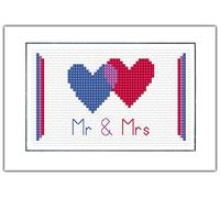 Wedding Day - 2 Love Hearts Blue & Pink (Mr & Mrs) - 14 Count Cross Stitch Card Kit Free P+P