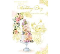 Wedding Day Card Cake Flowers Foil Finish Lovely Verse