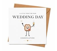 Wedding Day Card for Couple with Envelope, Cute Toast Character Holding a Glass and Congratulations Message, Modern Light-Hearted Greeting for Newlyweds, Friends, Family or Colleagues