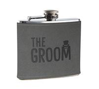 Wedding Day Gifts for Groom - The Groom Engraved Grey Leather Hip Flask Gift - Groom Wedding Day Gift from Bride - Groom Hip Flask Engraved