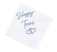 Wedding Day Handkerchief - Embroidered White Cotton with Lace Edges, "Something Blue" Gift for Bride, Sentimental Keepsake Handkerchief for Mother & Father of the Bride, Happy Tears Wedding Hanky