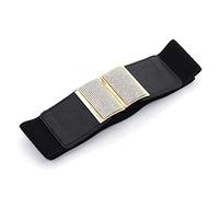 Wedding Decor Women's Black Elasticated Waist Belt with Golden Diamante Buckle Adjustable, Stretchable Waistband for Wedding Party, Formal, Casual Wear, 101cm Wide