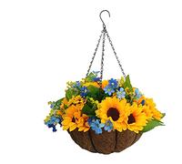 Wedding Decoration And Home Holiday Lively Lovely Silk Yellow Artificial Sunflowers And Artificial Blue Daisy DIY Chain Hanging Basket (Medium Basket)