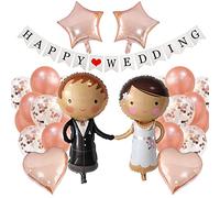 Wedding Decoration Set Rose Gold Balloon Bride and Groom Foil Balloon Bride Groom Star Heart Wedding Balloons Decoration Just Married Banner for Engagement Wedding Marriage Proposal Registry Office