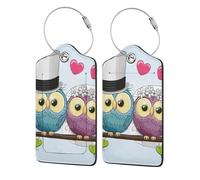 Wedding Decorations Funny Owls,Luggage Tags Pu Leather Name Tag Travel Suitcase Identifier ID Tags Durable Luggage Label 2 pcs