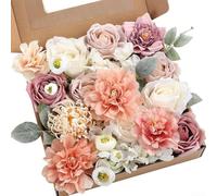 Wedding DIY Floral Kit Containing 16 Realistic Silk Flowers Including Roses Peonies Orchids for Handmade Arrangements (White pink)
