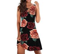 Wedding Dress Corset Dresses for Women Summer Sexy Party Midi Dress Sleeveless Flowy Swing Boho Sundress Soft Loose Fit Sundress(Aw#Watermelon Red,M)