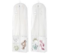 Wedding Dress Garment Bag, 2 Pcs 71" Bridal Wedding Gown Dress Garment Bag, Portable Long Garment Bags with 3 Pockets for Dress Travel (White)