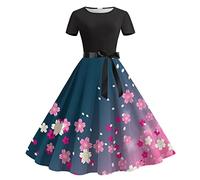 Wedding Dress Registry Office Dresses for Women Fashion Short Sleeve Knee Length A Line Flared Swing Formal Prom Party Vintage Cocktail Dress Beach Dress Women 50, Hot Pink, M