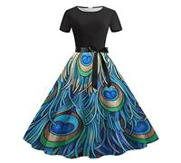 Wedding Dress Registry Office Dresses for Women Fashion Short Sleeve Knee Length A Line Flared Swing Formal Prom Party Vintage Cocktail Dress Beach Dress Women 50, darkblue, S