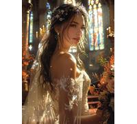 Wedding Dresses Diamond Art Kits Adults, 5D Diamond Painting Churches Diamond Art Kits for Kids Beginners, Round Drill Diamond Dots Crystal Art Embroidery Painting, Home Wall Decor Gifts 40x50cm e-5