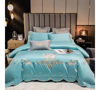 Wedding Duvet Cover Bed Sheet Bed Linen Pillowcases 4pcs Egyptian Cotton Floral Embroidery Bedding Set Solid Color (Color : A, Size : Queen) (A King)