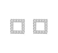 Wedding Earrings for Brides, Sterling Silver Stud Earrings for Women Silver Cubic Zirconia Square Shape 7X7mm for Sister Birthday Jewelry Simple
