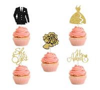 Wedding Engagement Proposal Party Cupcake Topper, Gold Glitter He Asked She Said Yes Cake Topper(20pcs)