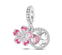 Wedding Engagement Ring Lucky Clover Birthday Mother Charm Bead Pendant 925 Sterling Silver Compatible With Pandora Charm Moments Bracelet (Hibiscus Flower Four Leaf Clover)