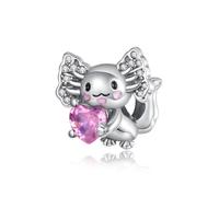 Wedding Engagement Ring Lucky Clover Birthday Mother Charm Bead Pendant 925 Sterling Silver Compatible With Pandora Charm Moments Bracelet (Mexican Axolotl Lizard I Love You Heart)