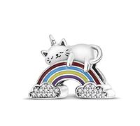 Wedding Engagement Ring Lucky Clover Birthday Mother Charm Bead Pendant 925 Sterling Silver Compatible With Pandora Charm Moments Bracelet (Rainbow Unicorn Cat)