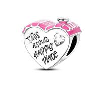 Wedding Engagement Ring Lucky Clover Birthday Mother Charm Bead Pendant 925 Sterling Silver Compatible With Pandora Charm Moments Bracelet (This Is Our Happy Place Home House Heart)