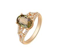 Wedding Engagement Ring, Rose Gold Plated Rings for Women 18K 4 Claws Oval with Green Tourmaline with Diamond Size H 1/2