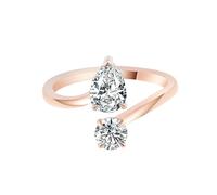 Wedding Engagement Ring, Wedding Band Unique Irregular Opening with Pear Shape Moissanite 9K Rose Gold Size S 1/2