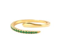 Wedding Engagement Ring, Yellow Gold Ring Sets for Women 14K Adjustable Ring with Green Round Lab Created Emerald Size Q 1/2