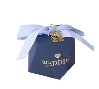 Wedding Favour Box,Candy Boxes, Candy Box Packaging Boxes Chocolate Packing(Blue Gray Ribbon 1,20 PCS8X6X6 CM)
