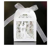 Wedding Favour Boxes 50Pcs/Lot Lase Cut Bride Groom Wedding Sweets Candy Box Guests Gift Boxes Paper Packaging Chocolate Cookie Box(White)