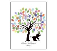 Wedding Fingerprint Tree 16 Inch Photo Frame Fingerprint DIY Leaf Wedding Tree Guest Book Souvenir (Inkpad & Included)(Color015,16inch (Wood Frame))